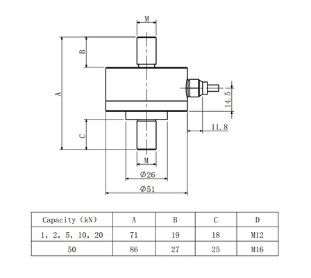 Paslanmaz Çelik Gerginlik Sıkıştırma Kuvveti Sensörü 1-50 Kn Yük Hücresi 700 Ohm